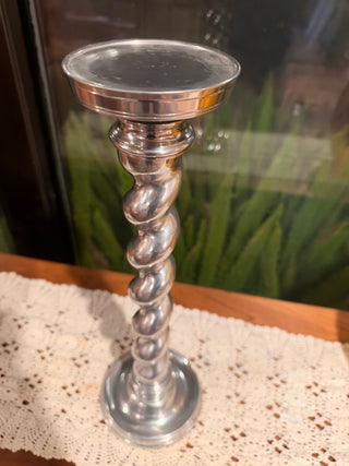 Vintage Metal Candle Stick Twisted Silver 18.5