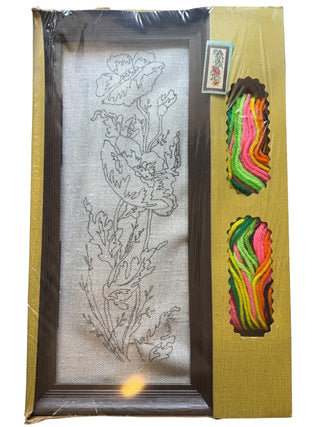 VTG 1970s WonderArt Stitchery Kit  "Poppies" Framed