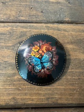 Vintage Russian Hand-Painted Floral Brooch