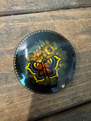Vintage Russian Hand-Painted Floral Brooch