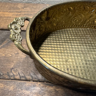 Vtg Handled Floral Embossed Brass Planter