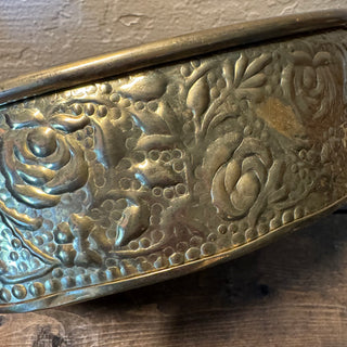Vtg Handled Floral Embossed Brass Planter