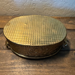 Vtg Handled Floral Embossed Brass Planter