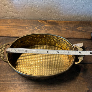 Vtg Handled Floral Embossed Brass Planter