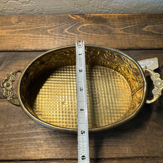 Vtg Handled Floral Embossed Brass Planter