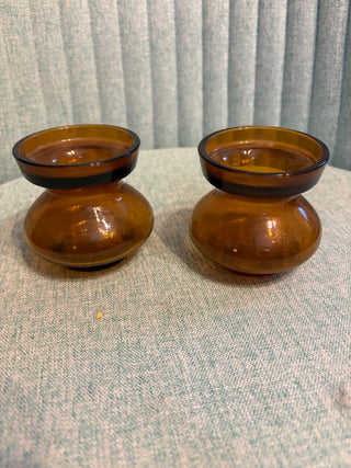 Pair of Amber Finland Votive Holders - MTS