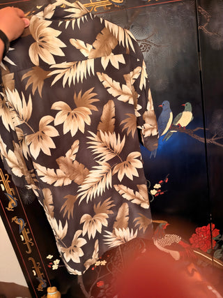 Pierre Cardin Mens Black Floral Short Sleeve Hawaiin Button Up Shirt Size M