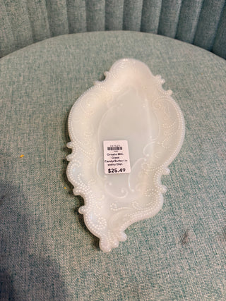 Ornate Milk Glass Candy/Butter/Jewelry Dish - MTS