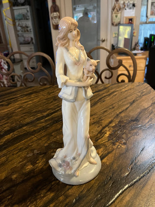 Tall Porcelain Lady With Cat