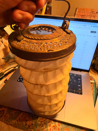 Mid-Century Brass Folding Travel Lantern – Opens to Approx. 13"