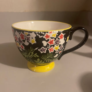 World Market Floral Mug, Black--SP