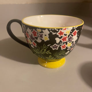 World Market Floral Mug, Black--SP