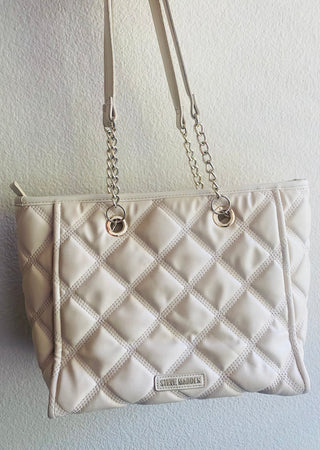 Beige Steve Madden purse/silver chain