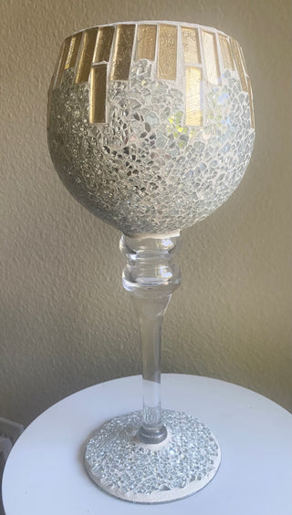 Large silver mosaic candle holder/gold tiles