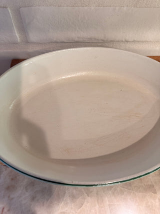 Vintage Desco Holland enameled cast iron oval baking dish in the 'Blue Tulip'