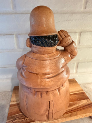 vintage mid-century ceramic cookie jar depicting a Keystone Cop or police officer Cook Jar