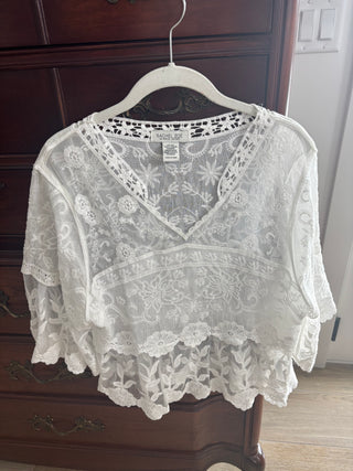 White Cotton and Lace Blouse, Size S