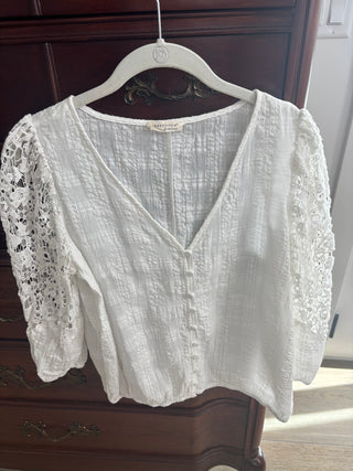 White Cotton and Lace Bubble Blouse