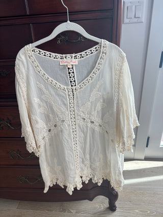 Cream Linen & Lace Blend Bouse Size S