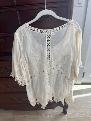 Cream Linen & Lace Blend Bouse Size S