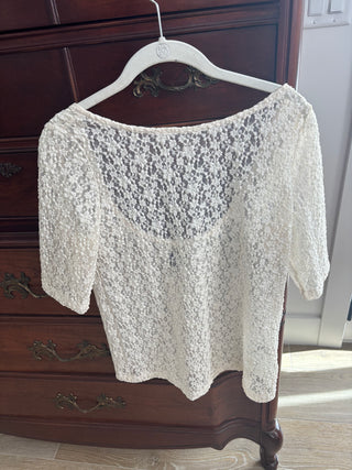 Cream Lace Short Sleeve Blouse Size Small