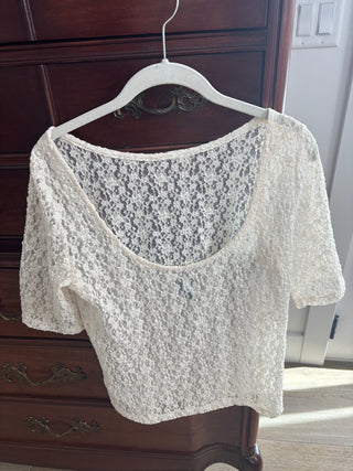 Cream Lace Short Sleeve Blouse Size Small