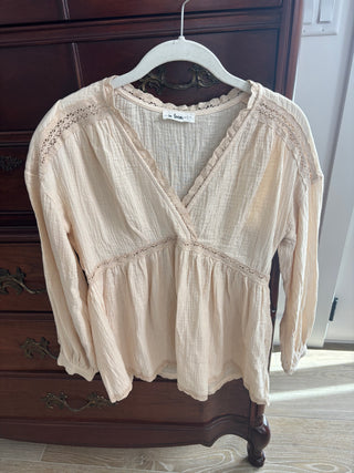 Boho Cream Cotton and Lace Blouse Size S