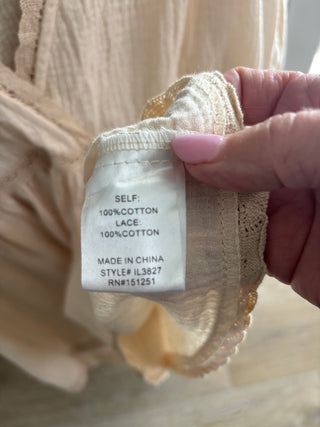 Boho Cream Cotton and Lace Blouse Size S