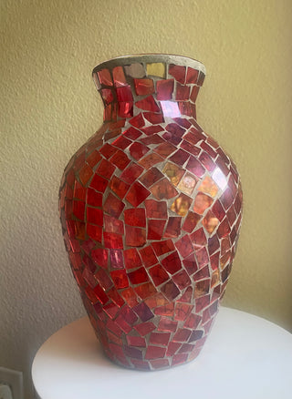 Red mosaic vase