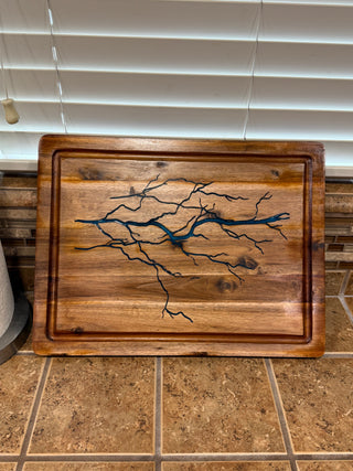 Wood Cutting Board with Blue Lightening Resin