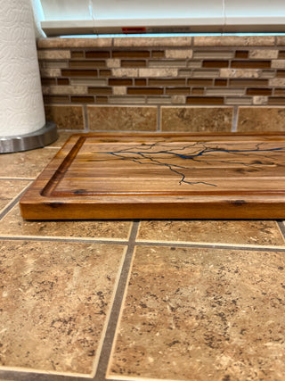 Wood Cutting Board with Blue Lightening Resin