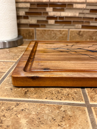 Wood Cutting Board with Blue Lightening Resin