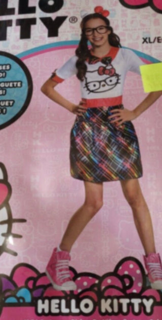 Hello Kitty Dress Costume Girls Sz XL 14-16 wirh Kitty Ears and glasses