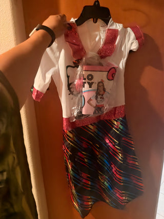 Hello Kitty Dress Costume Girls Sz XL 14-16 wirh Kitty Ears and glasses