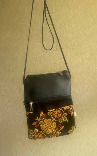 Black/orange/yellow flower embroidered purse