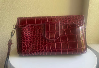 Standing red alligator print wallet