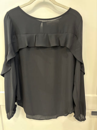 Black Ruffle Long Sleeved Blouse Size XS