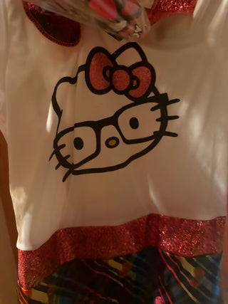 Hello Kitty Dress Costume Girls Sz XL 14-16 wirh Kitty Ears and glasses