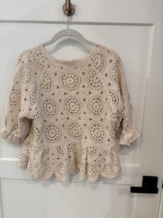 Boho Cream and Macrame Lace Top Size S