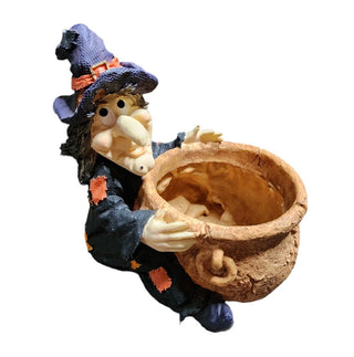 Retro Evil Halloween Witch Cauldron Planter Candy Dish