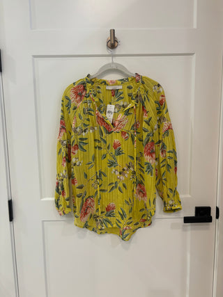 Long Sleeved Yellow Print Blouse Size Small