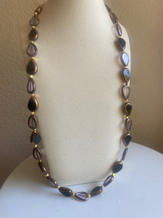 Purple/black/gold teardrop beaded necklace