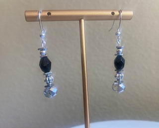 Black vintage fire polished/silver beaded dangle earrings