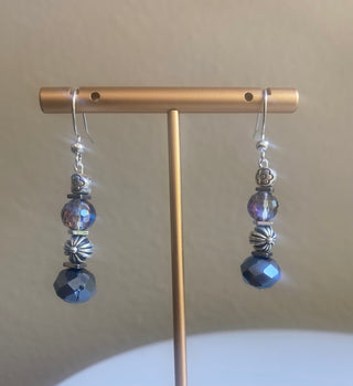 Dark blue/gray/silver flower beaded  earrings
