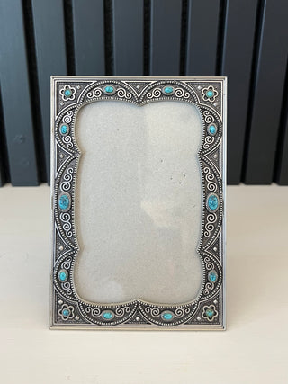 Silver scroll turquoise picture frame