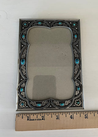 Silver scroll turquoise picture frame