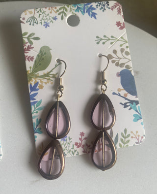 Translucent purple teardrop beaded earrings