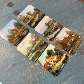 Vtg Country Cottages Coasters Set/6 in Box--SP
