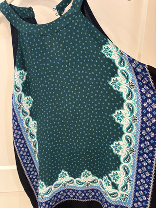 Green Print Sleeveless Blouse