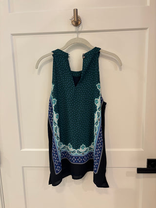 Green Print Sleeveless Blouse